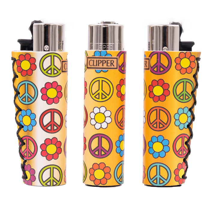 Zapalniczka Clipper FCP11 POP COVERS FLOWER POWER CHIC - złota + znaki Peace i kwiatki