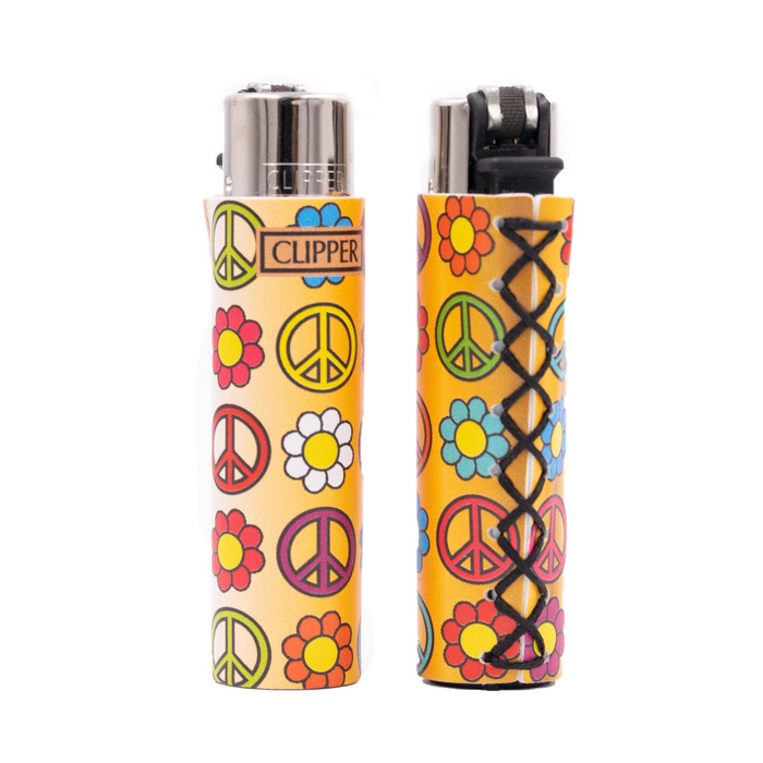Zapalniczka Clipper FCP11 POP COVERS FLOWER POWER CHIC - złota + znaki Peace i kwiatki